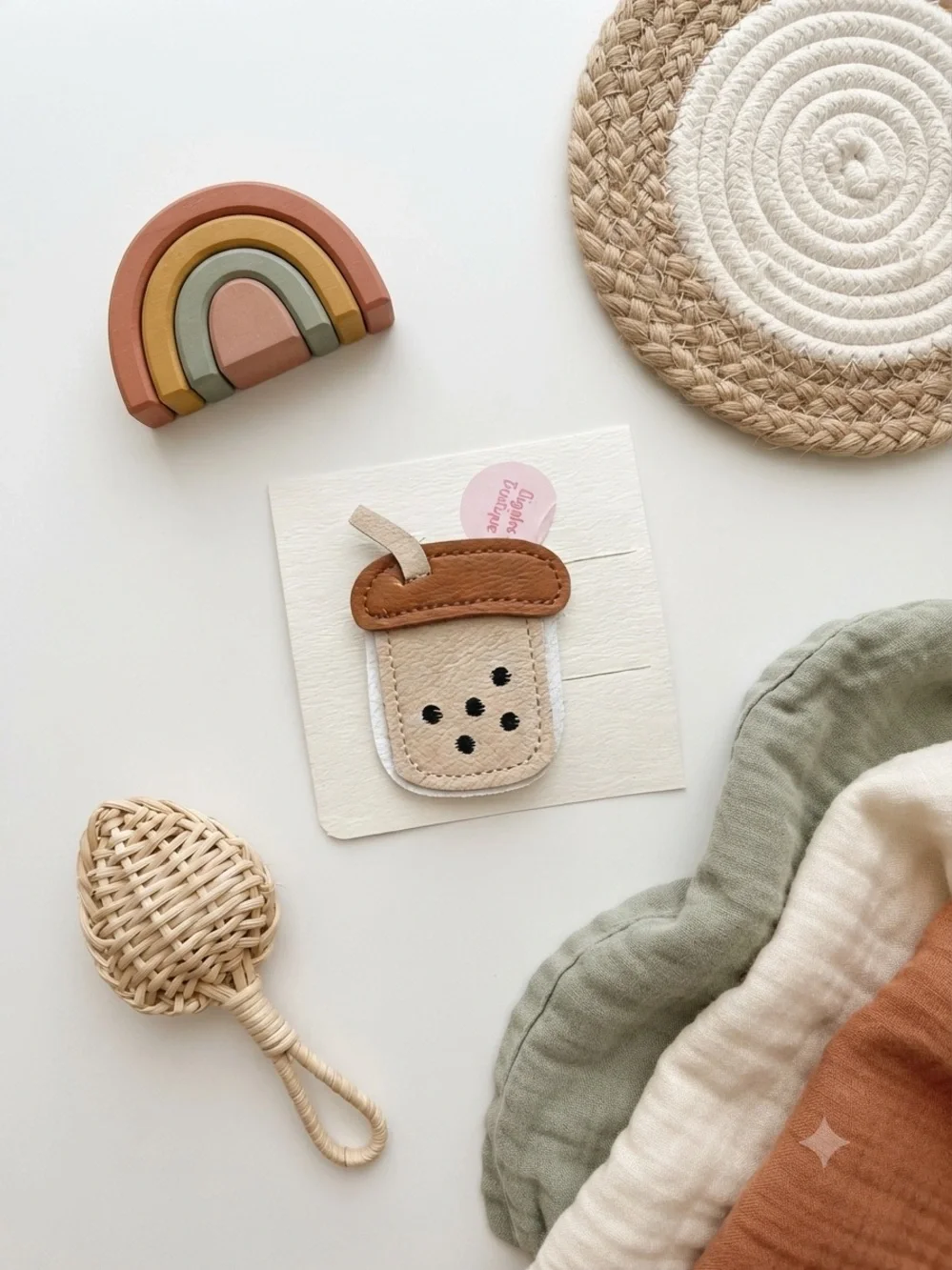Handmade Boba Tea Milk Tea Leather Hair Clip Boutique Cute Fun